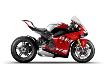 a red and white motorcycle on a white background