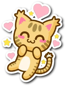 a sticker of a cat with hearts and stars