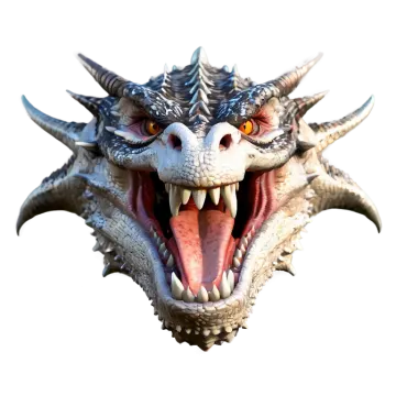 a close up of a dragon head on a white background