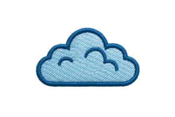 a blue cloud embroidered on a white background