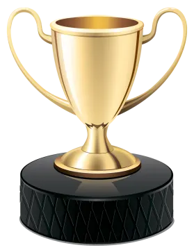 a gold trophy on top of a black pedestal