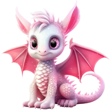 a pink and white dragon with big eyes