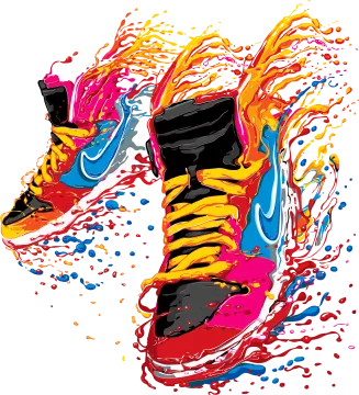a pair of shoes with colorful paint splashs