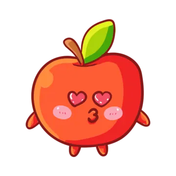 an orange apple with a green leaf on its head