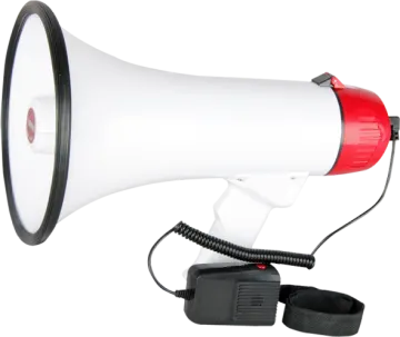 a red and white megaphone on a white background