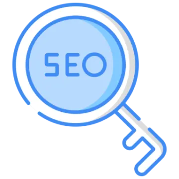 a mag glass with the word seo under it