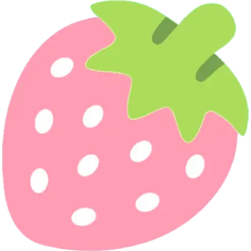 a pink strawberry with green leaves on it
