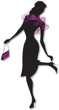 a silhouette of a woman holding a purse
