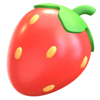 a red strawberry with green leaves on it