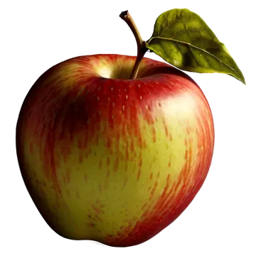 an apple with a leaf on top of it