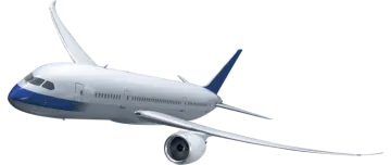 a white and blue airplane flying through the air