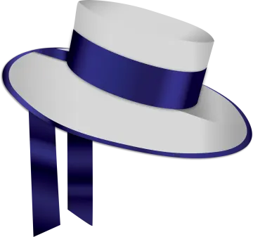 a white hat with a blue ribbon