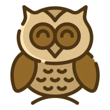 a brown and white owl with big eyes