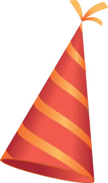a red party hat with orange stripes