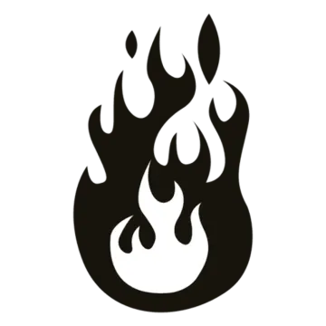 a black and white fire symbol