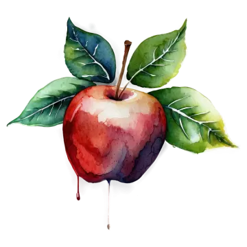 a watercolor painting of an apple with leaves