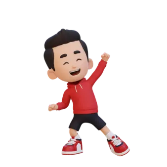a cartoon figure of a boy in red shirt and black pants