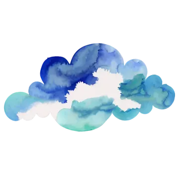 a watercolor painting of blue and white clouds