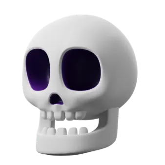 a white skull with purple eyes