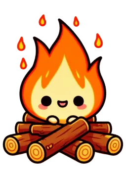 a cartoon fire with logs on it