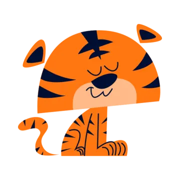 a cartoon tiger sitting down and smiling