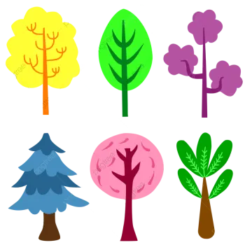 a set of four trees in different colors