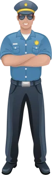 a police officer standing with his arms crossed