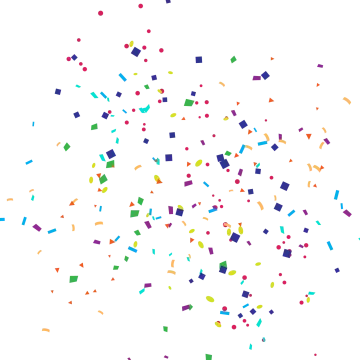 a white background with colorful confe