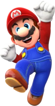 a nintendo character is jumping in the air