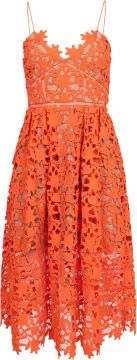 a photo of an orange lace dress