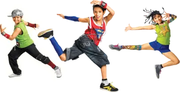 a group of kids jumping in the air