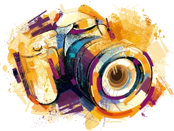 a digital camera with colorful splashs on it