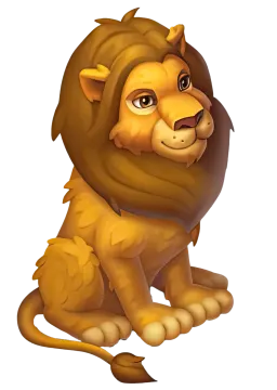 a cartoon lion sitting down on the ground