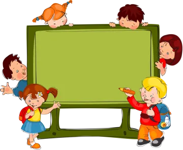 a group of children standing around a green board