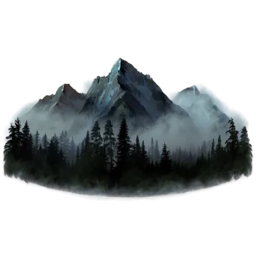 a mountain with trees and fog in the background