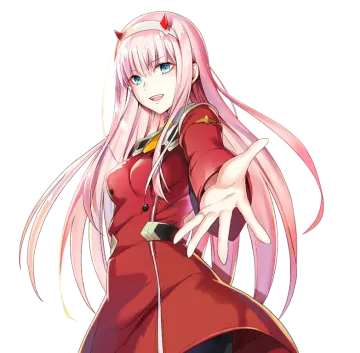 an anime girl with long pink hair wearing a red dress
