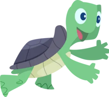 a green turtle with blue eyes and a black shell