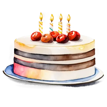 a watercolor painting of a birthday cake