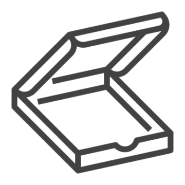 a black and white icon of an open box