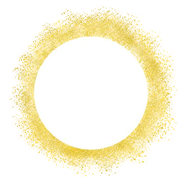a circle of gold glitters on white background