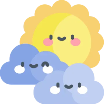 three clouds with smiling faces on them