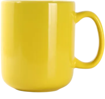 a yellow mug on a white background