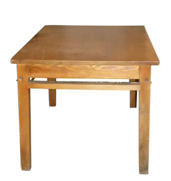a small wooden table with two legs