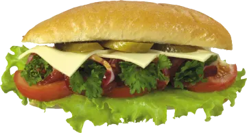 a close up of a sandwich on a white background