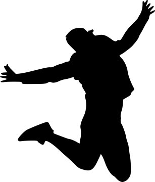 a silhouette of a man jumping in the air