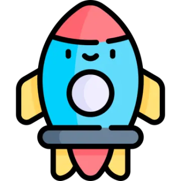 a cartoon rocket with a smiling face