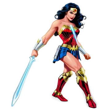 a woman in wonder costume holding a sword
