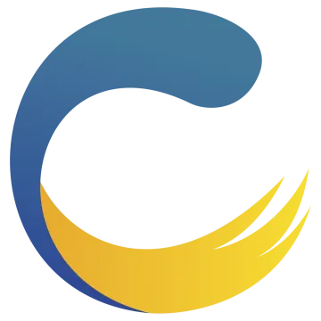 a blue and yellow circle with the letter c on it