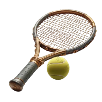 a tennis racket and ball on a white background