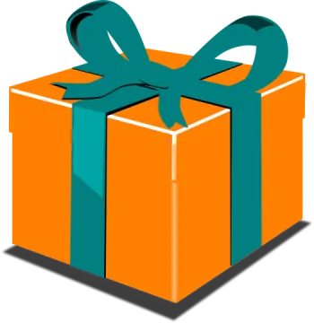 an orange gift box with a green bow